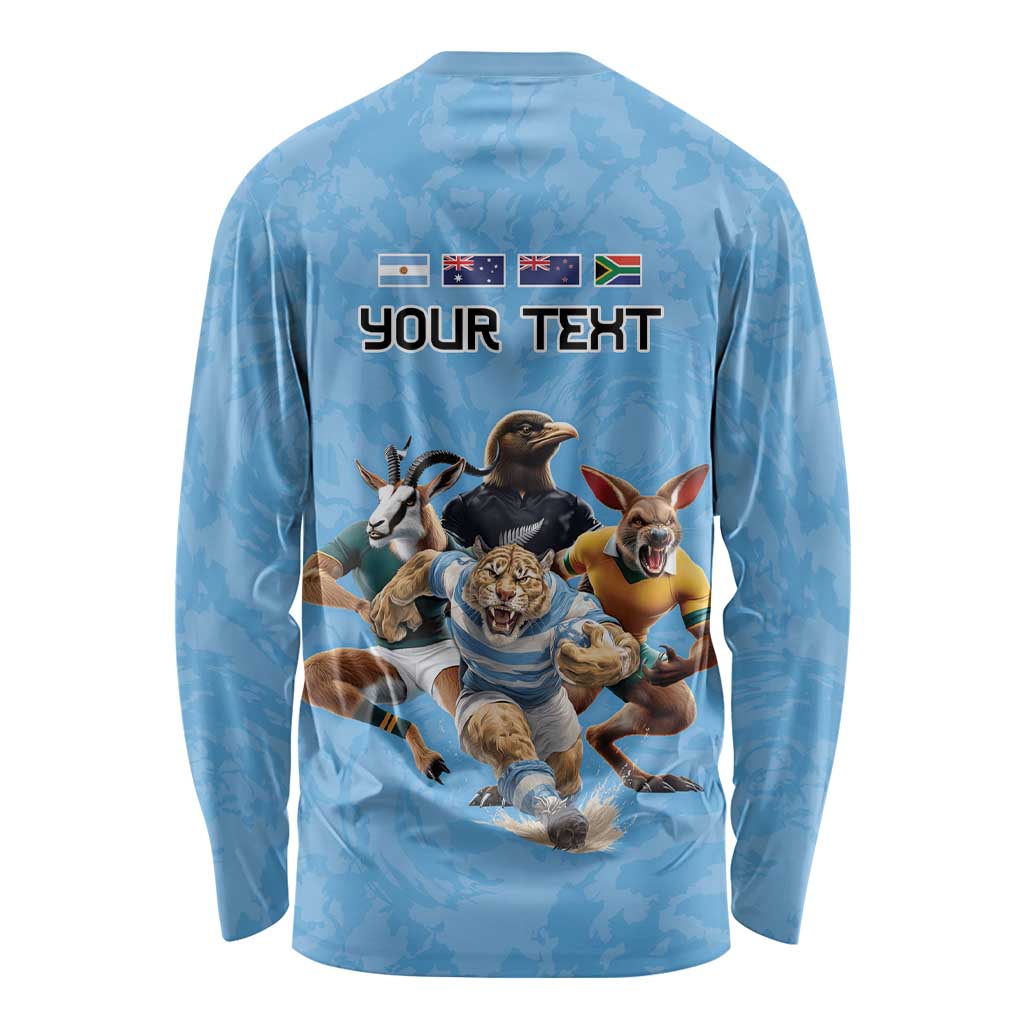 Custom Rugby Southern Hemisphere Long Sleeve Shirt Argentina AUNZ South Africa Mascot Blue LT9 - Polynesian Pride
