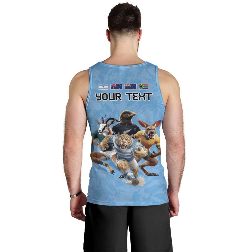 Custom Rugby Southern Hemisphere Men Tank Top Argentina AUNZ South Africa Mascot Blue LT9 - Polynesian Pride