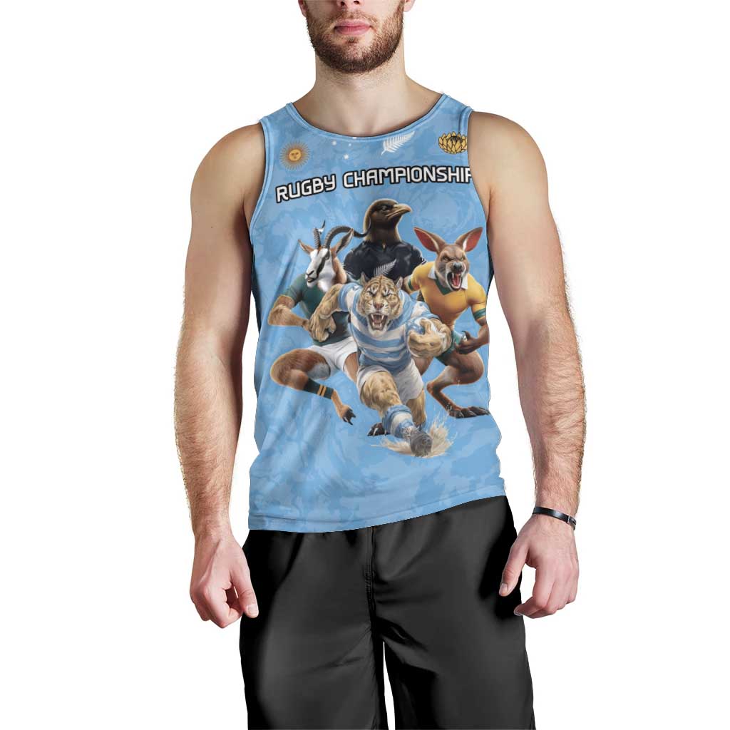 Custom Rugby Southern Hemisphere Men Tank Top Argentina AUNZ South Africa Mascot Blue LT9 - Polynesian Pride