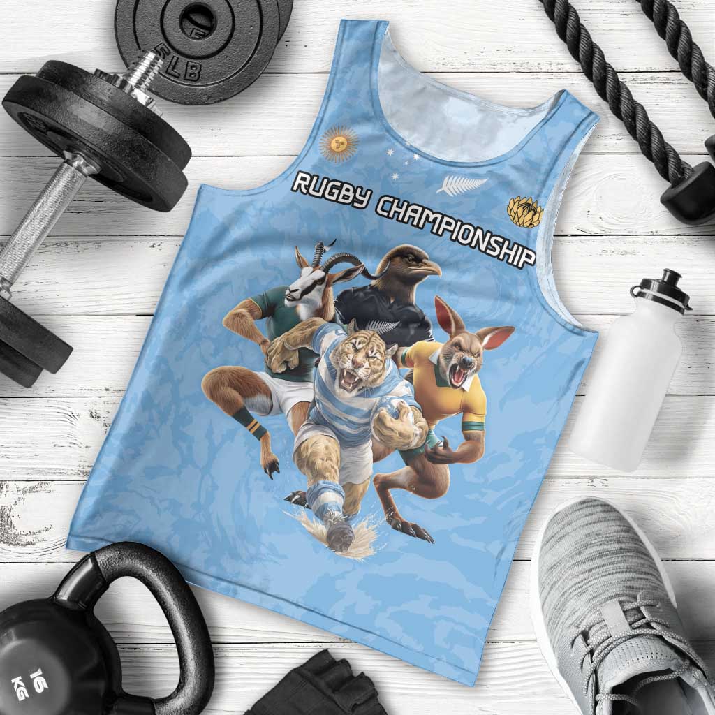 Custom Rugby Southern Hemisphere Men Tank Top Argentina AUNZ South Africa Mascot Blue LT9 - Polynesian Pride