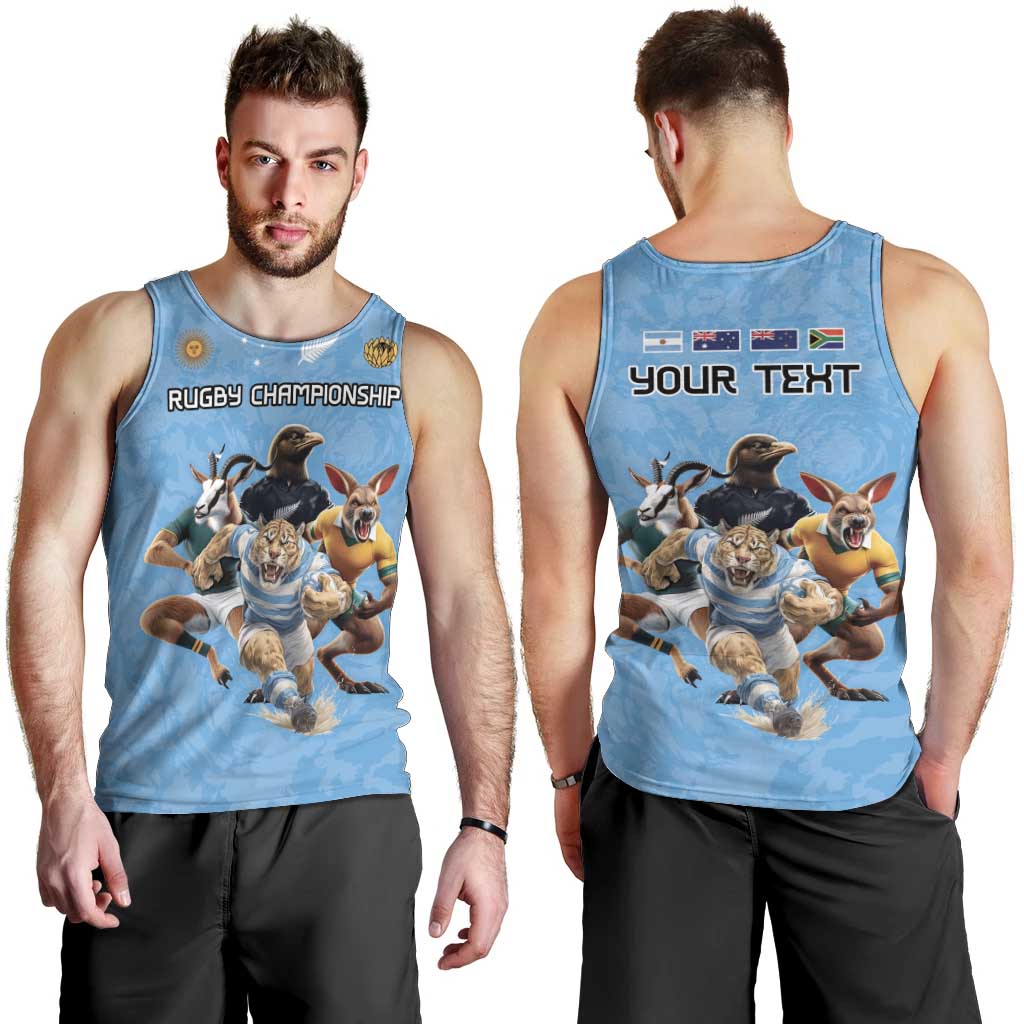 Custom Rugby Southern Hemisphere Men Tank Top Argentina AUNZ South Africa Mascot Blue LT9 - Polynesian Pride