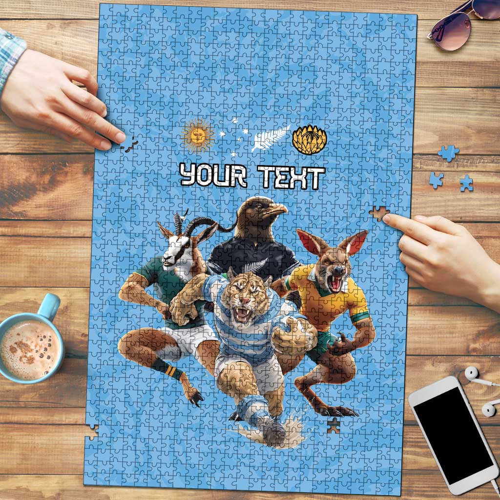 Custom Rugby Southern Hemisphere Puzzle Argentina AUNZ South Africa Mascot Blue LT9 Blue - Polynesian Pride