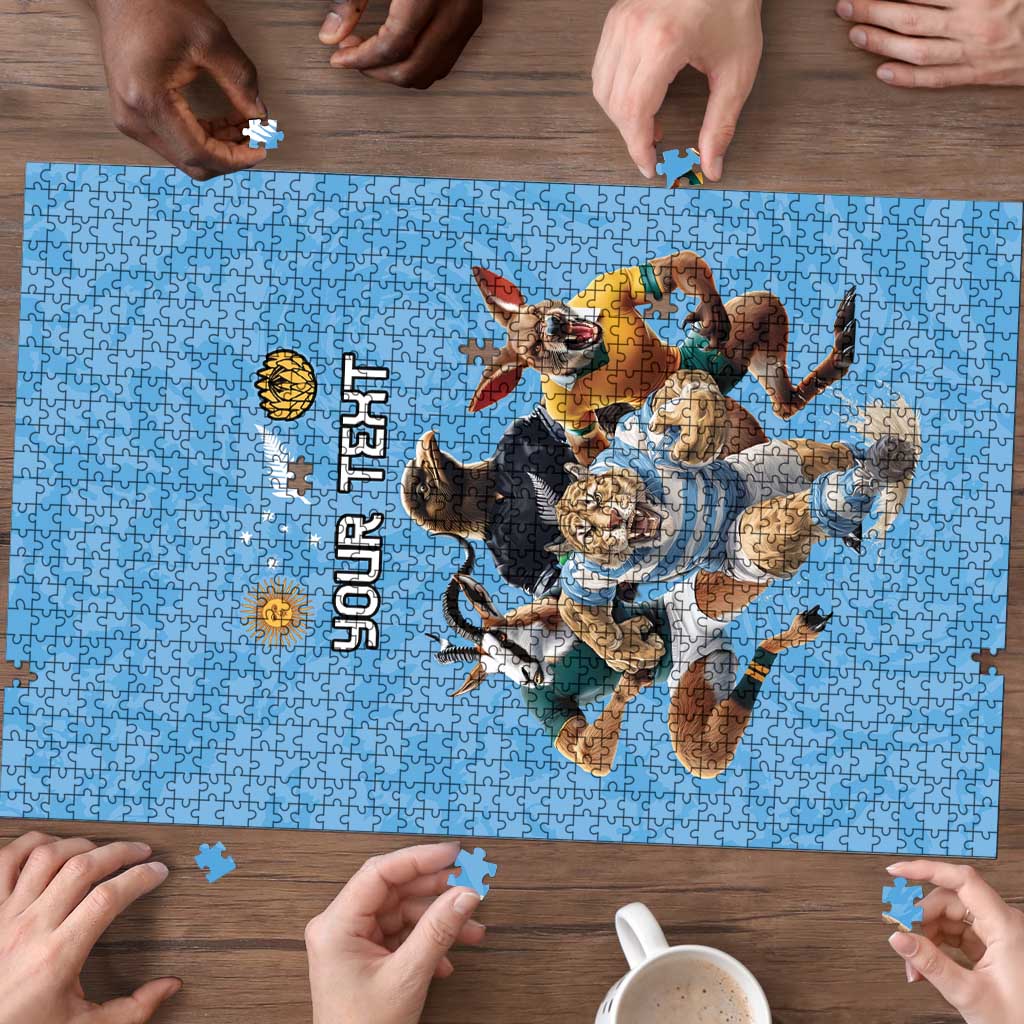 Custom Rugby Southern Hemisphere Puzzle Argentina AUNZ South Africa Mascot Blue LT9 - Polynesian Pride