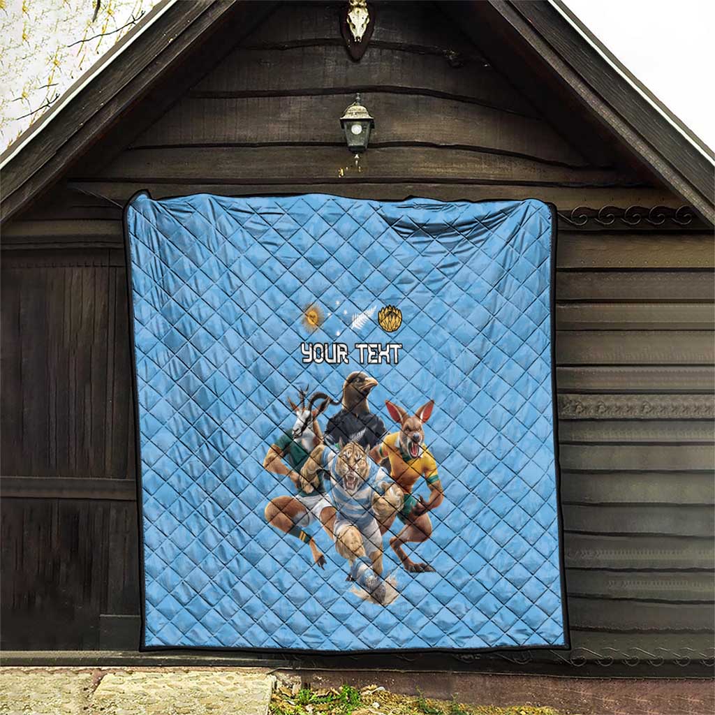 Custom Rugby Southern Hemisphere Quilt Argentina AUNZ South Africa Mascot Blue - Polynesian Pride