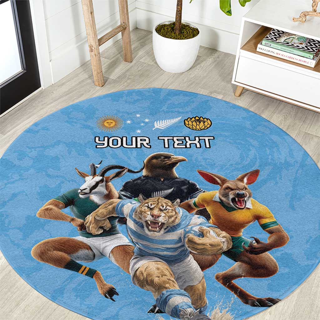Custom Rugby Southern Hemisphere Round Carpet Argentina AUNZ South Africa Mascot Blue - Polynesian Pride
