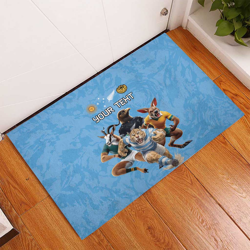 Custom Rugby Southern Hemisphere Rubber Doormat Argentina AUNZ South Africa Mascot Blue LT9 - Polynesian Pride