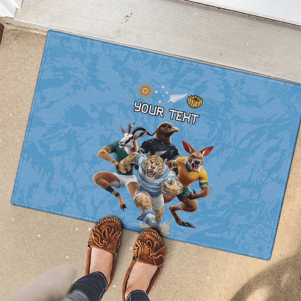 Custom Rugby Southern Hemisphere Rubber Doormat Argentina AUNZ South Africa Mascot Blue LT9 - Polynesian Pride