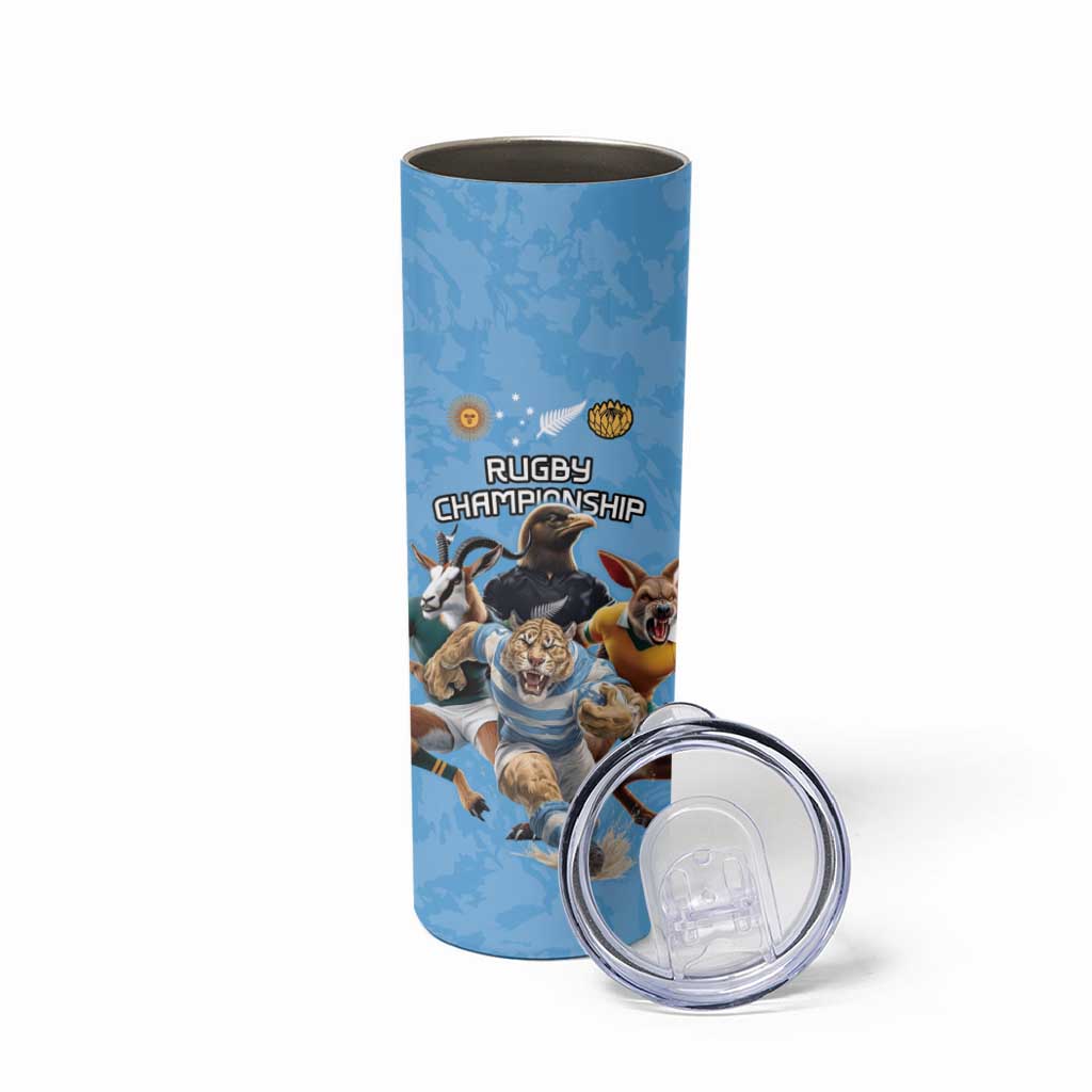 Custom Rugby Southern Hemisphere Skinny Tumbler Argentina AUNZ South Africa Mascot Blue - Polynesian Pride