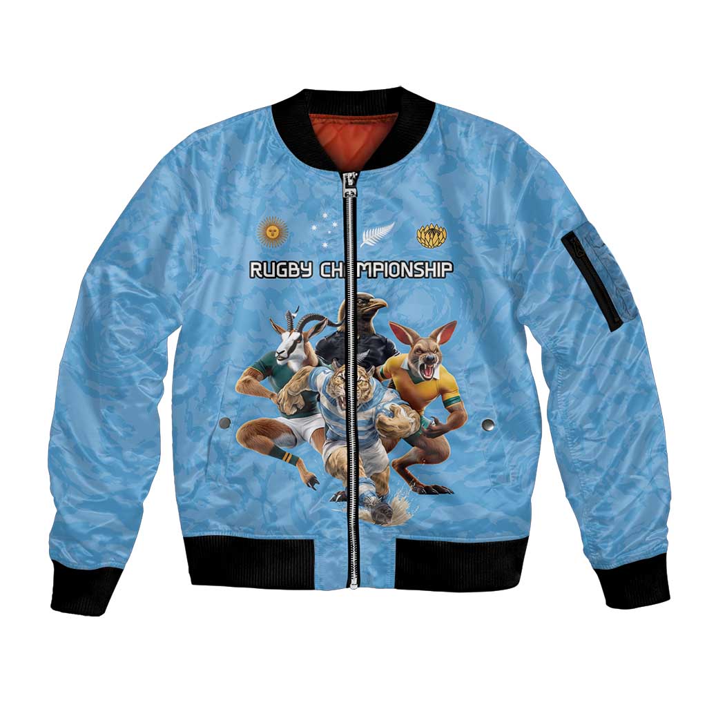 Custom Rugby Southern Hemisphere Sleeve Zip Bomber Jacket Argentina AUNZ South Africa Mascot Blue - Polynesian Pride