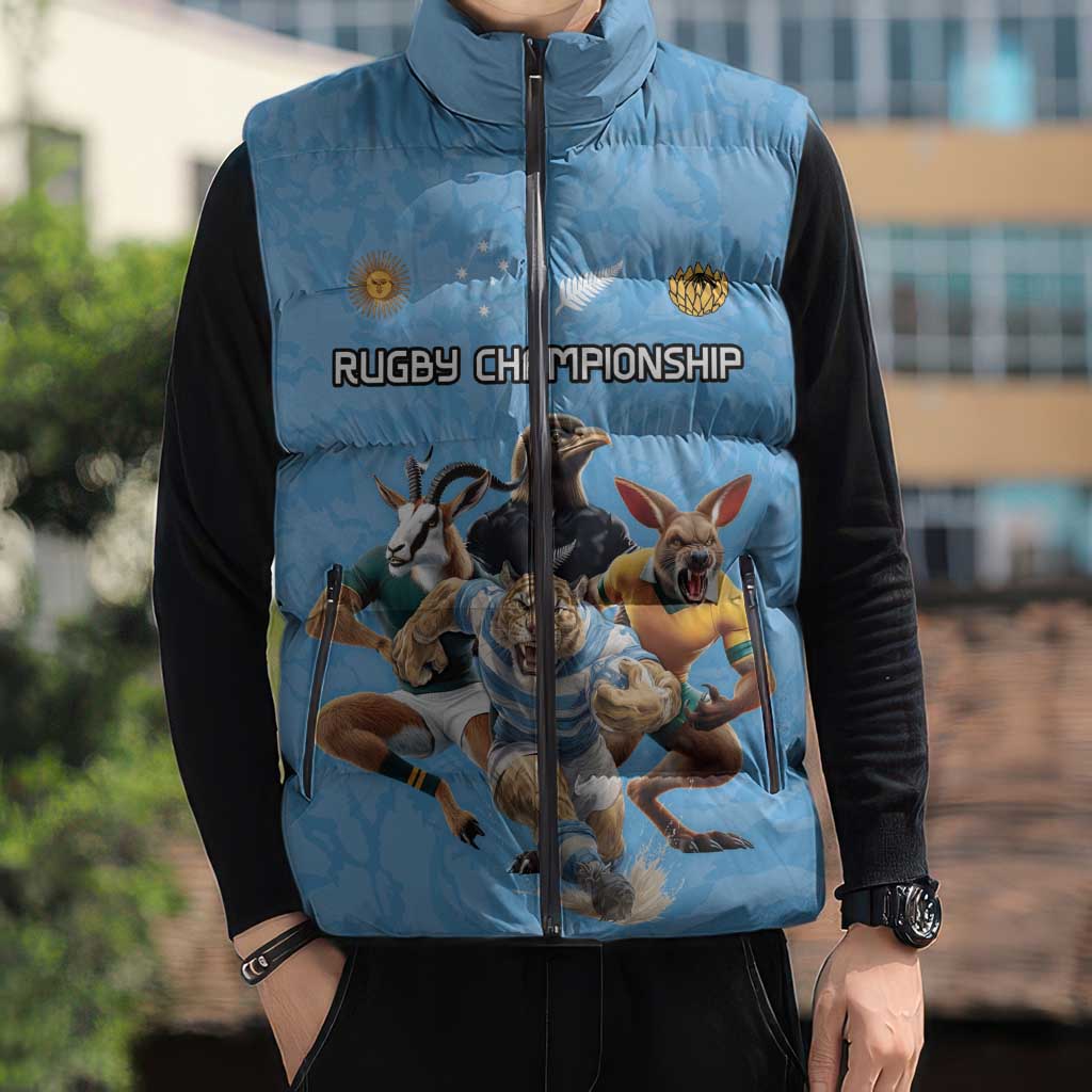 Custom Rugby Southern Hemisphere Sleeveless Puffer Jacket Argentina AUNZ South Africa Mascot Blue - Polynesian Pride