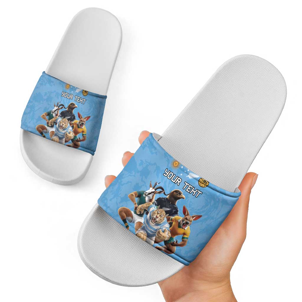 Custom Rugby Southern Hemisphere Slide Sandals Argentina AUNZ South Africa Mascot Blue LT9 - Polynesian Pride