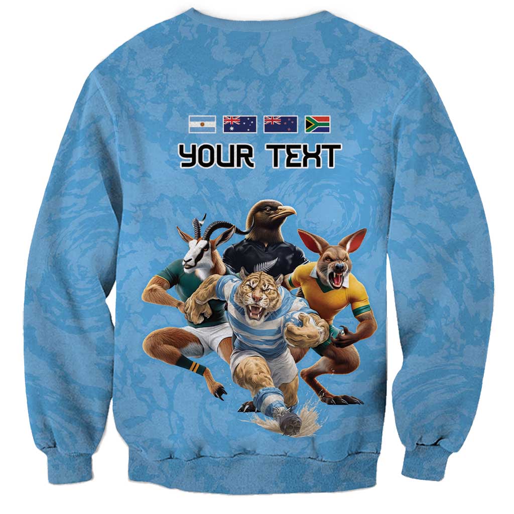 Custom Rugby Southern Hemisphere Sweatshirt Argentina AUNZ South Africa Mascot Blue LT9 - Polynesian Pride