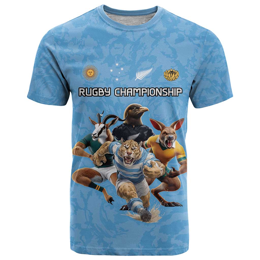 Custom Rugby Southern Hemisphere T Shirt Argentina AUNZ South Africa Mascot Blue - Polynesian Pride