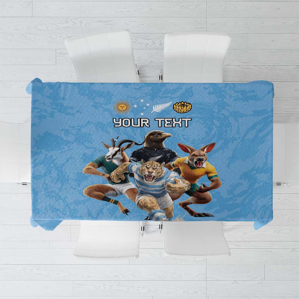 Custom Rugby Southern Hemisphere Tablecloth Argentina AUNZ South Africa Mascot Blue LT9 Blue - Polynesian Pride