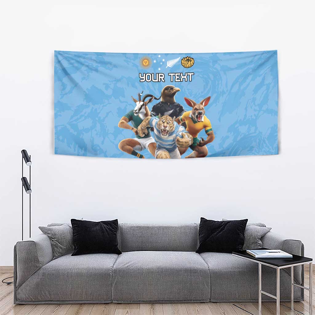 Custom Rugby Southern Hemisphere Tapestry Argentina AUNZ South Africa Mascot Blue - Polynesian Pride