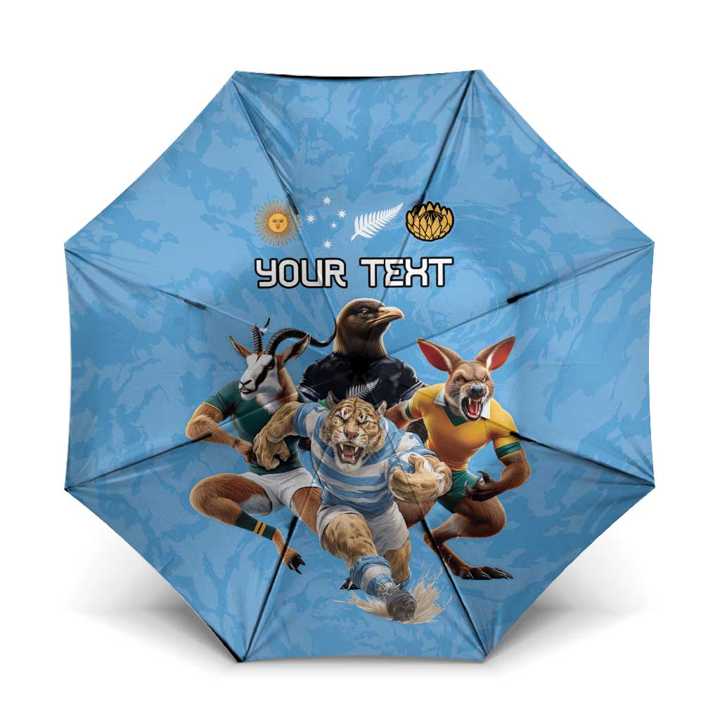Custom Rugby Southern Hemisphere Umbrella Argentina AUNZ South Africa Mascot Blue LT9 One Size Folded 11.42 inch Opened Diameter 37.4 inch Blue - Polynesian Pride