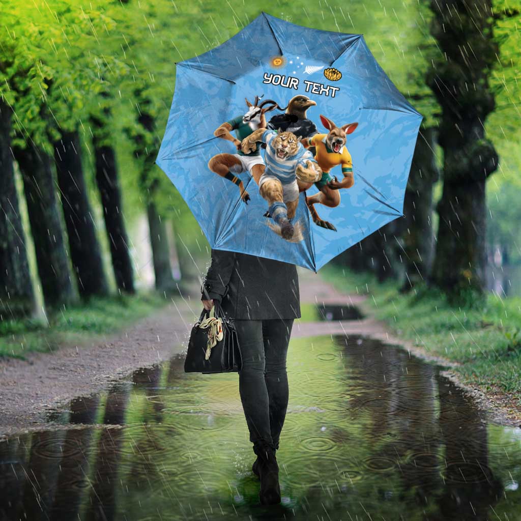 Custom Rugby Southern Hemisphere Umbrella Argentina AUNZ South Africa Mascot Blue LT9 - Polynesian Pride