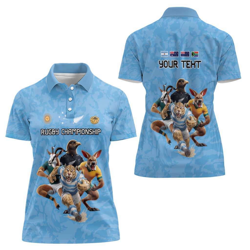 Custom Rugby Southern Hemisphere Women Polo Shirt Argentina AUNZ South Africa Mascot Blue - Polynesian Pride