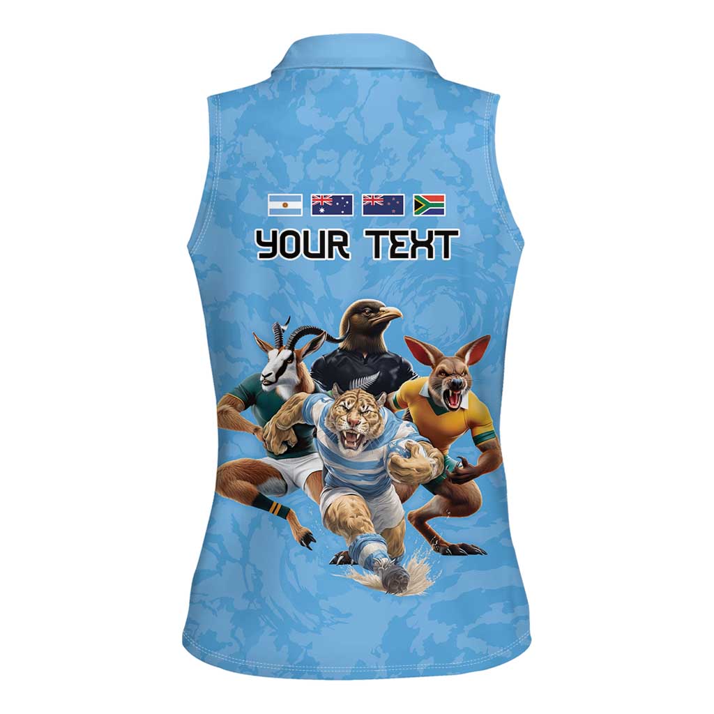 Custom Rugby Southern Hemisphere Women Sleeveless Polo Shirt Argentina AUNZ South Africa Mascot Blue - Polynesian Pride
