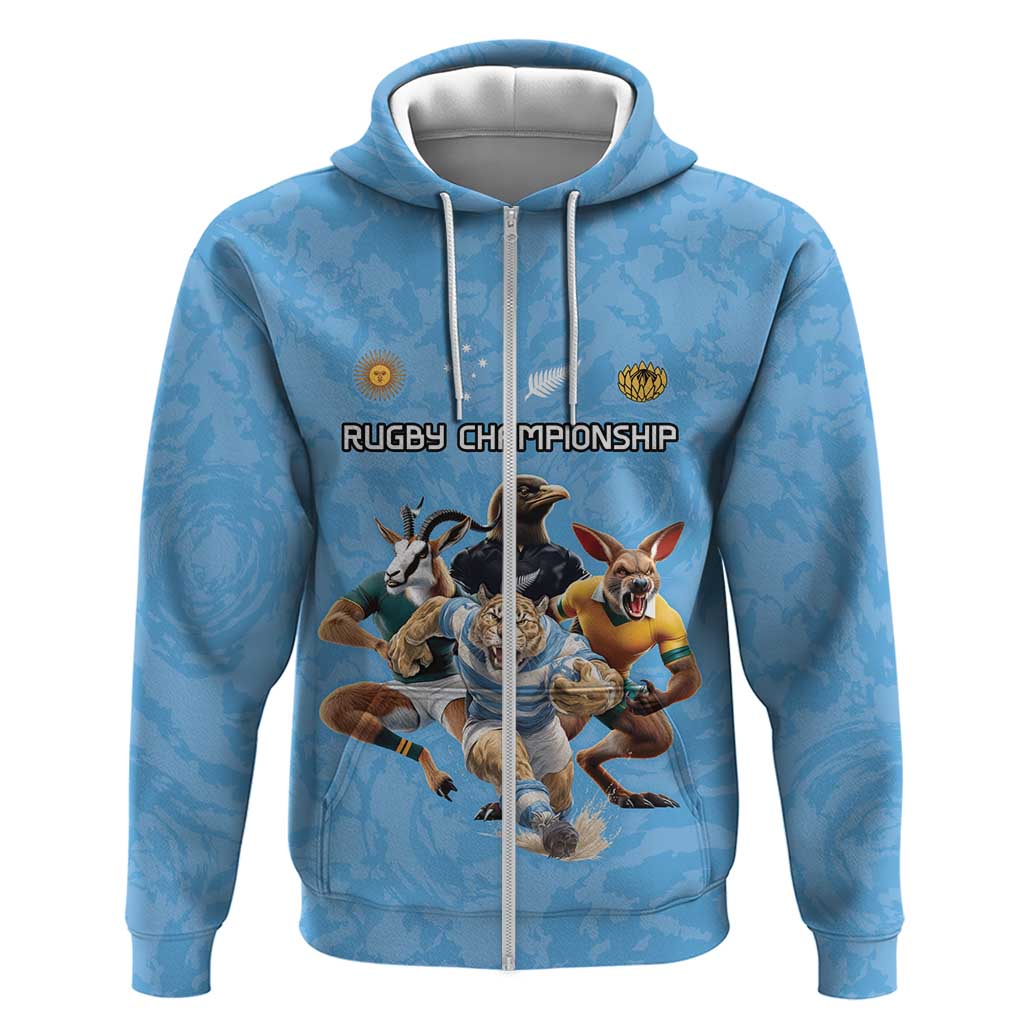 Custom Rugby Southern Hemisphere Zip Hoodie Argentina AUNZ South Africa Mascot Blue - Polynesian Pride