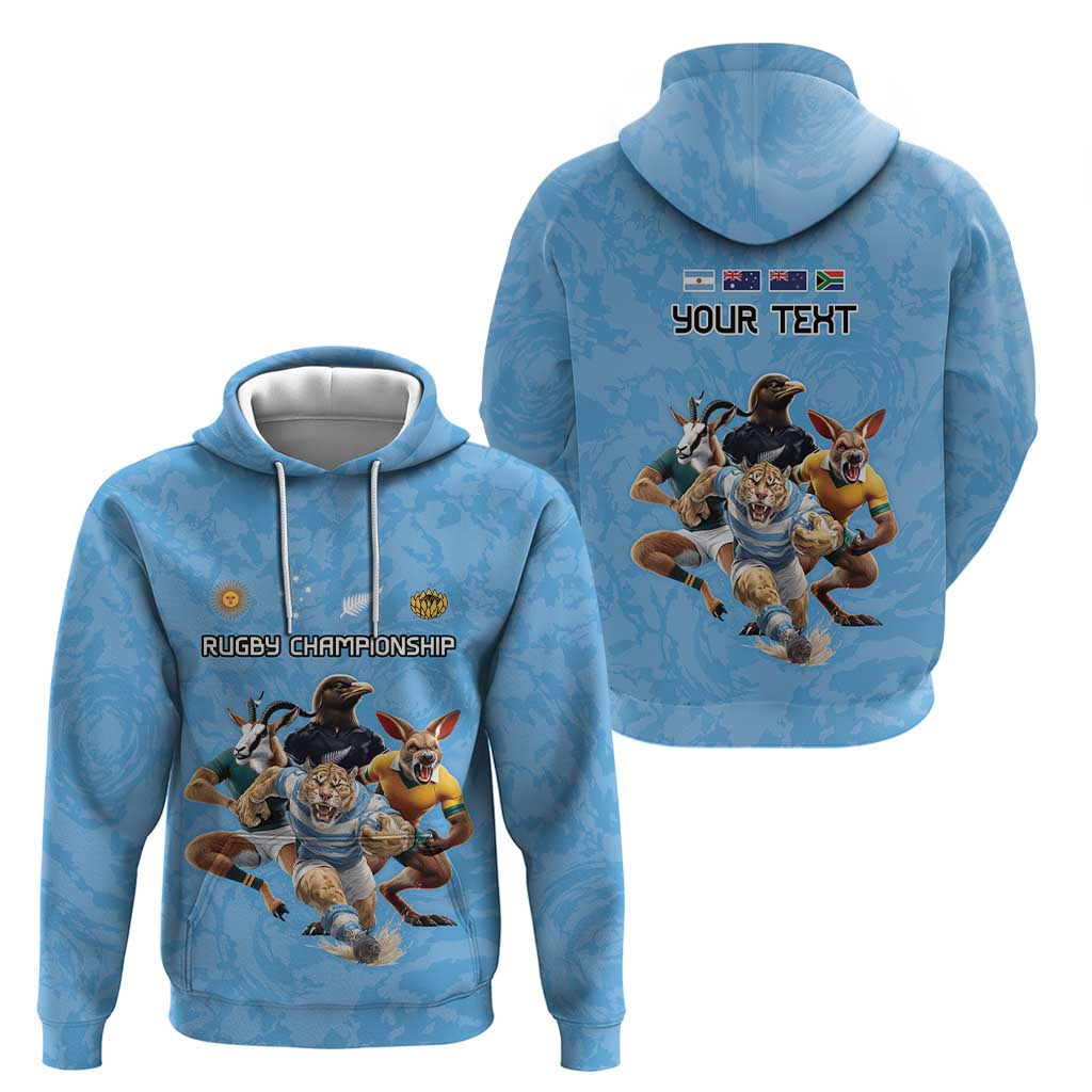 Custom Rugby Southern Hemisphere Zip Hoodie Argentina AUNZ South Africa Mascot Blue - Polynesian Pride