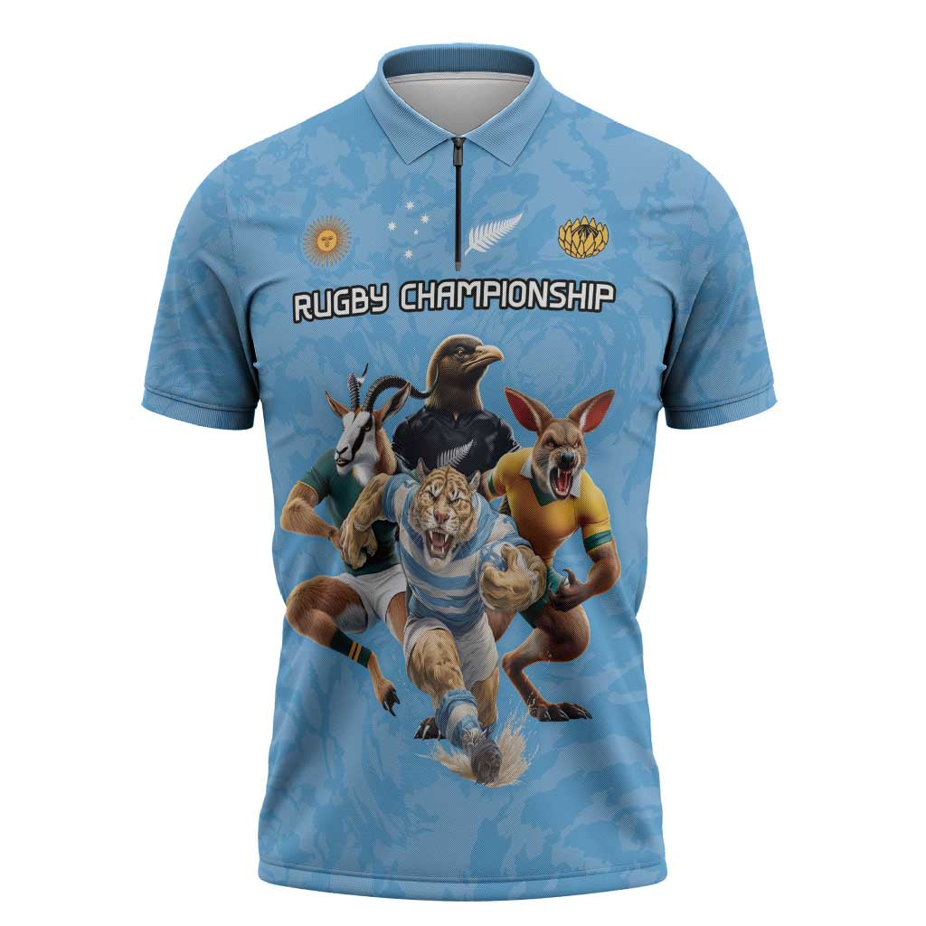 Custom Rugby Southern Hemisphere Zipper Polo Shirt Argentina AUNZ South Africa Mascot Blue - Polynesian Pride