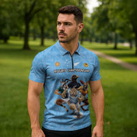 Custom Rugby Southern Hemisphere Zipper Polo Shirt Argentina AUNZ South Africa Mascot Blue - Polynesian Pride