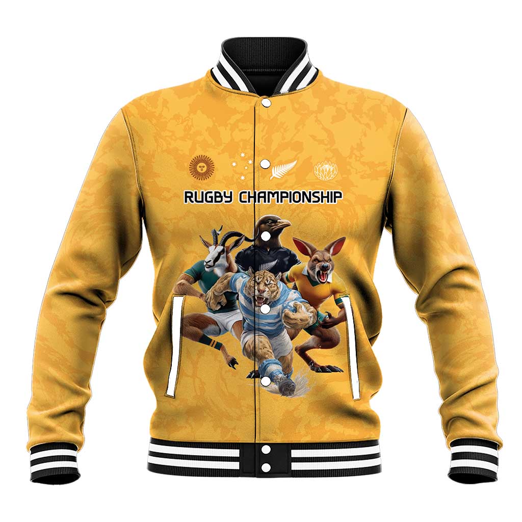 Custom Rugby Southern Hemisphere Baseball Jacket Argentina AUNZ South Africa Mascot Gold LT9 Unisex Gold - Polynesian Pride