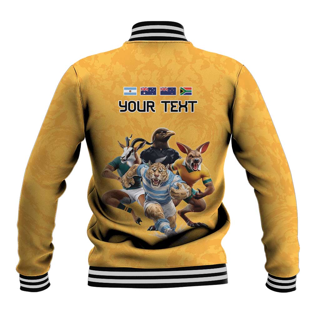 Custom Rugby Southern Hemisphere Baseball Jacket Argentina AUNZ South Africa Mascot Gold - Polynesian Pride