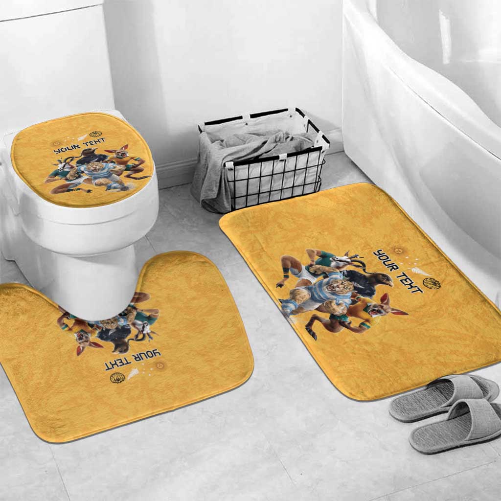 Custom Rugby Southern Hemisphere Bathroom Set Argentina AUNZ South Africa Mascot Gold LT9 Mat Set Only (3 pcs) One Size Gold - Polynesian Pride