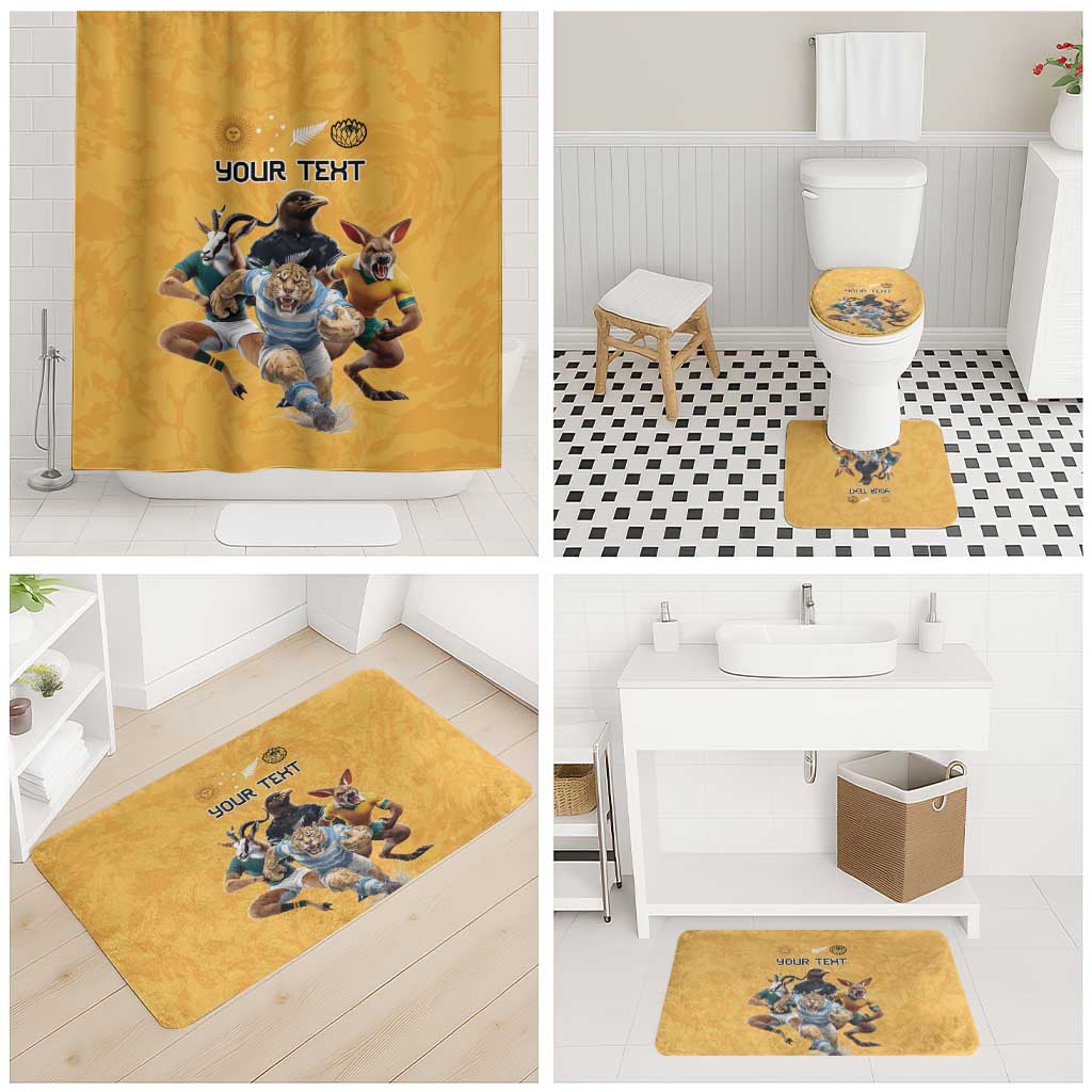 Custom Rugby Southern Hemisphere Bathroom Set Argentina AUNZ South Africa Mascot Gold LT9 - Polynesian Pride