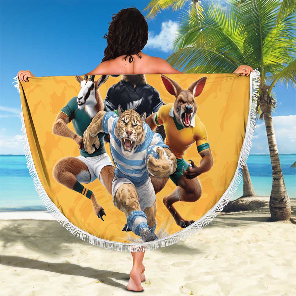 Custom Rugby Southern Hemisphere Beach Blanket Argentina AUNZ South Africa Mascot Gold LT9 - Polynesian Pride