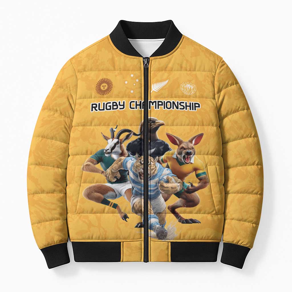 Custom Rugby Southern Hemisphere Bomber Puffer Jacket Argentina AUNZ South Africa Mascot Gold LT9 Unisex Gold - Polynesian Pride