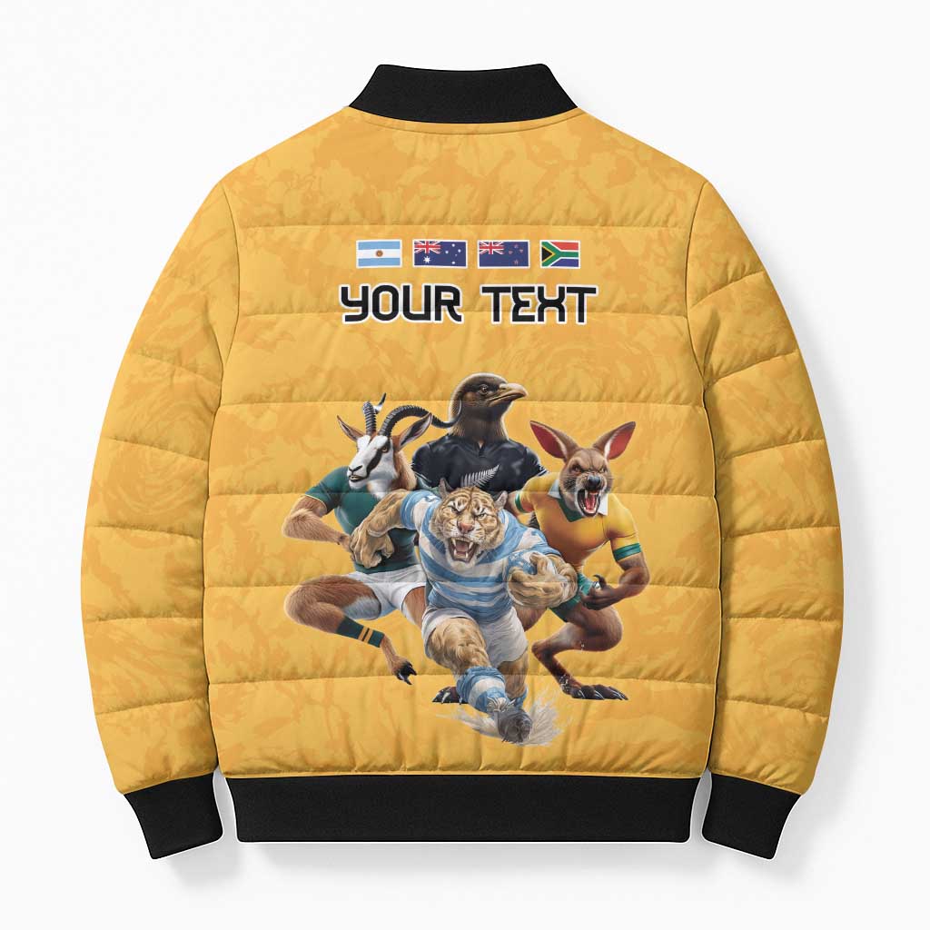 Custom Rugby Southern Hemisphere Bomber Puffer Jacket Argentina AUNZ South Africa Mascot Gold LT9 - Polynesian Pride