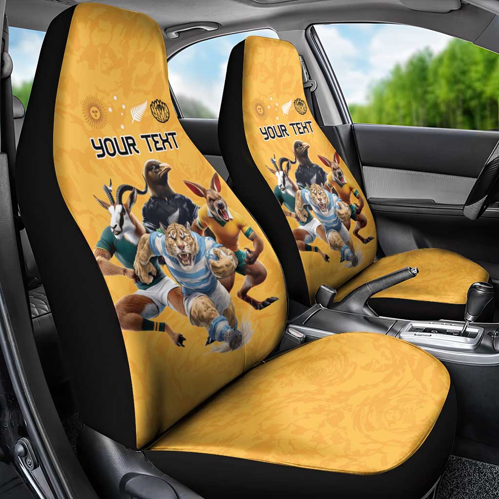Custom Rugby Southern Hemisphere Car Seat Cover Argentina AUNZ South Africa Mascot Gold - Polynesian Pride