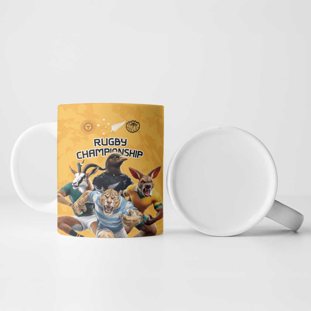 Custom Rugby Southern Hemisphere Ceramic Mug Argentina AUNZ South Africa Mascot Gold - Polynesian Pride