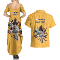 Custom Rugby Southern Hemisphere Couples Matching Summer Maxi Dress and Hawaiian Shirt Argentina AUNZ South Africa Mascot Gold LT9 - Polynesian Pride