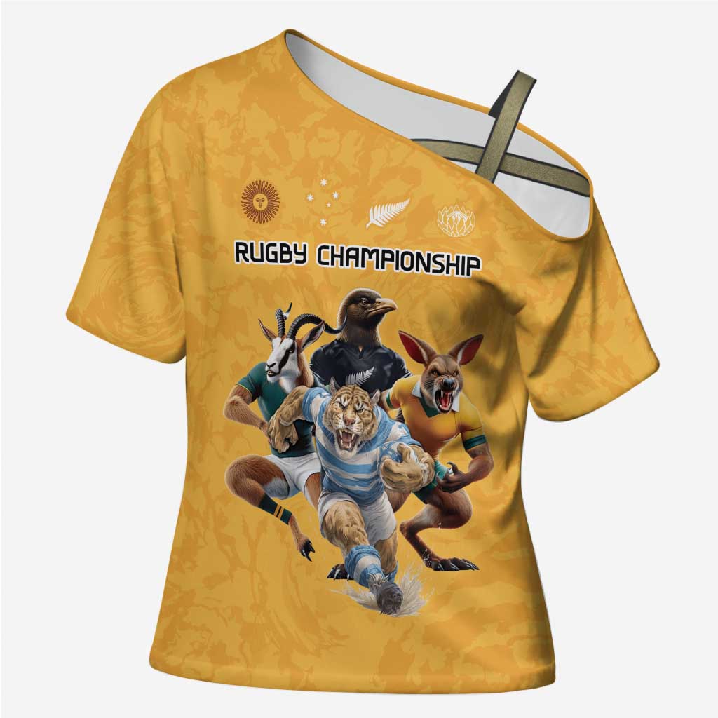 Custom Rugby Southern Hemisphere Cross Shoulder Shirt Argentina AUNZ South Africa Mascot Gold LT9 Female Gold - Polynesian Pride