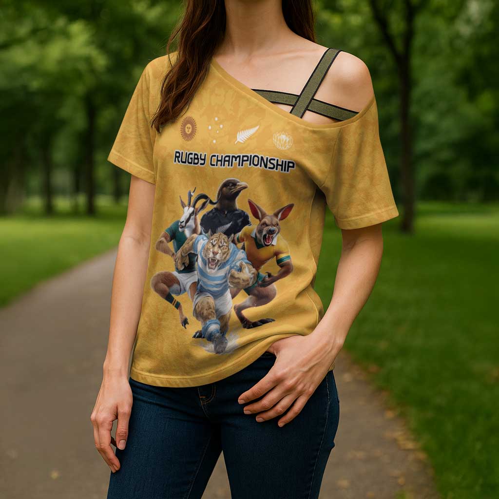 Custom Rugby Southern Hemisphere Cross Shoulder Shirt Argentina AUNZ South Africa Mascot Gold LT9 - Polynesian Pride