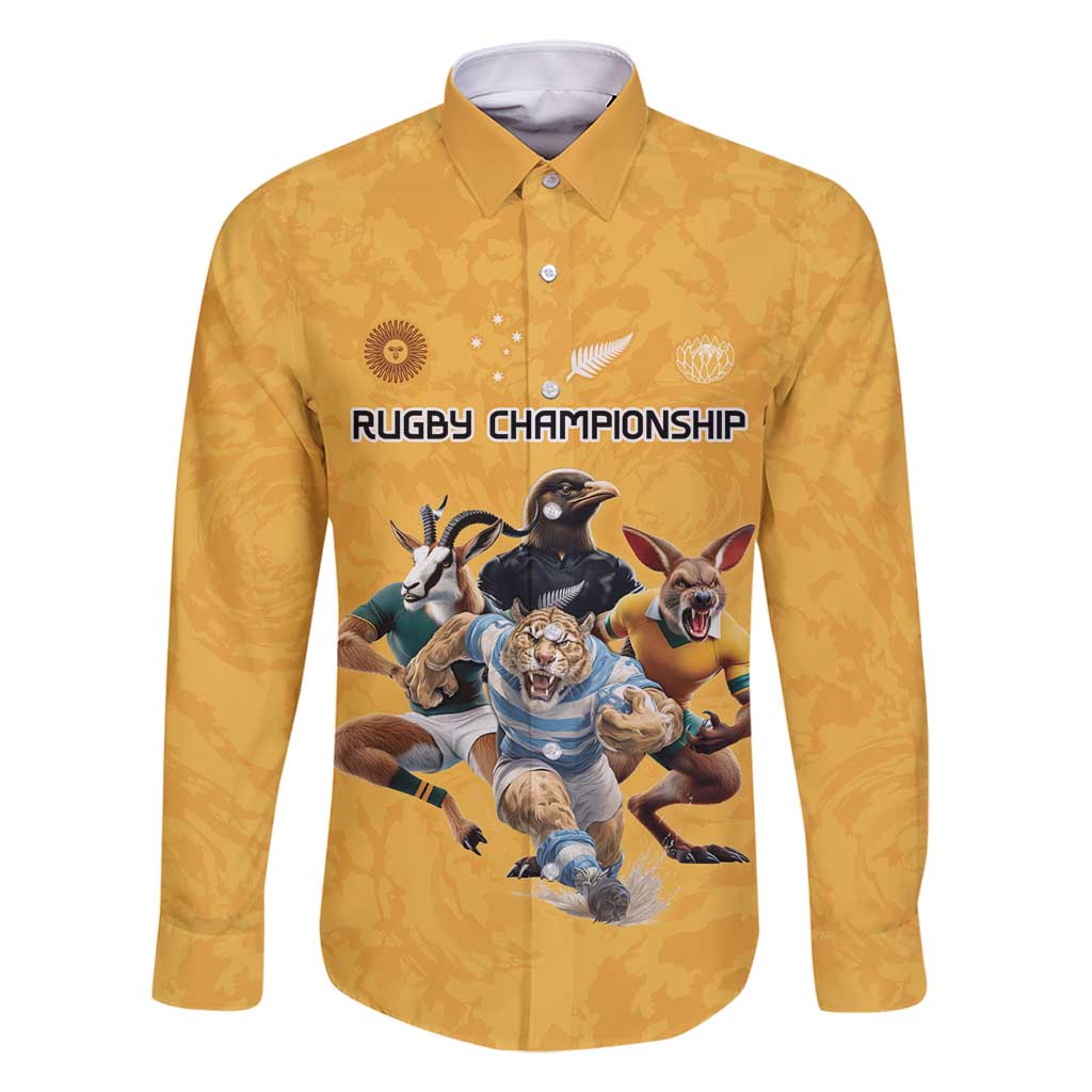 Custom Rugby Southern Hemisphere Family Matching Long Sleeve Bodycon Dress and Hawaiian Shirt Argentina AUNZ South Africa Mascot Gold - Polynesian Pride