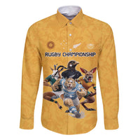 Custom Rugby Southern Hemisphere Family Matching Long Sleeve Bodycon Dress and Hawaiian Shirt Argentina AUNZ South Africa Mascot Gold - Polynesian Pride