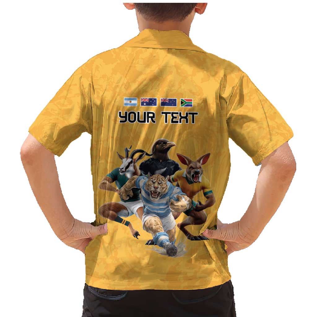 Custom Rugby Southern Hemisphere Family Matching Mermaid Dress and Hawaiian Shirt Argentina AUNZ South Africa Mascot Gold - Polynesian Pride