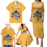 Custom Rugby Southern Hemisphere Family Matching Puletasi and Hawaiian Shirt Argentina AUNZ South Africa Mascot Gold - Polynesian Pride