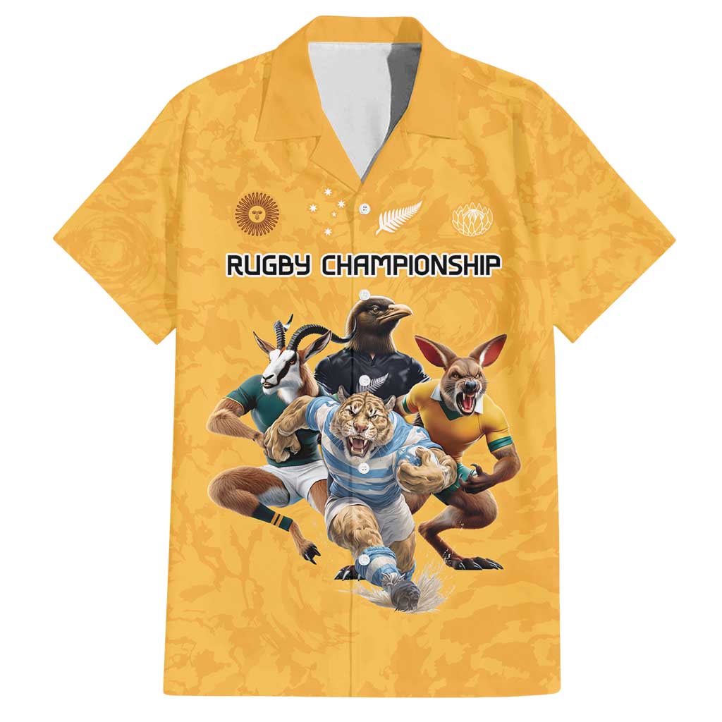 Custom Rugby Southern Hemisphere Family Matching Puletasi and Hawaiian Shirt Argentina AUNZ South Africa Mascot Gold - Polynesian Pride