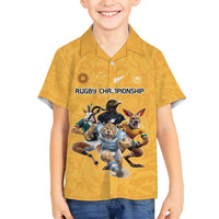 Custom Rugby Southern Hemisphere Family Matching Puletasi and Hawaiian Shirt Argentina AUNZ South Africa Mascot Gold - Polynesian Pride