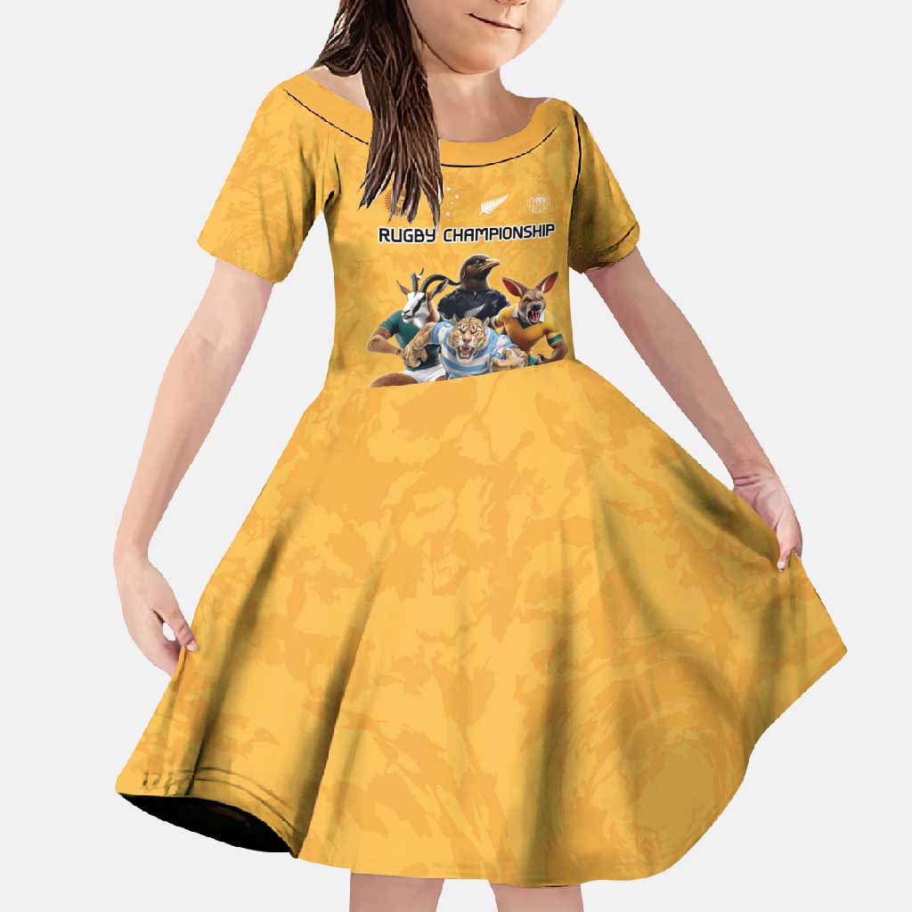 Custom Rugby Southern Hemisphere Family Matching Tank Maxi Dress and Hawaiian Shirt Argentina AUNZ South Africa Mascot Gold - Polynesian Pride