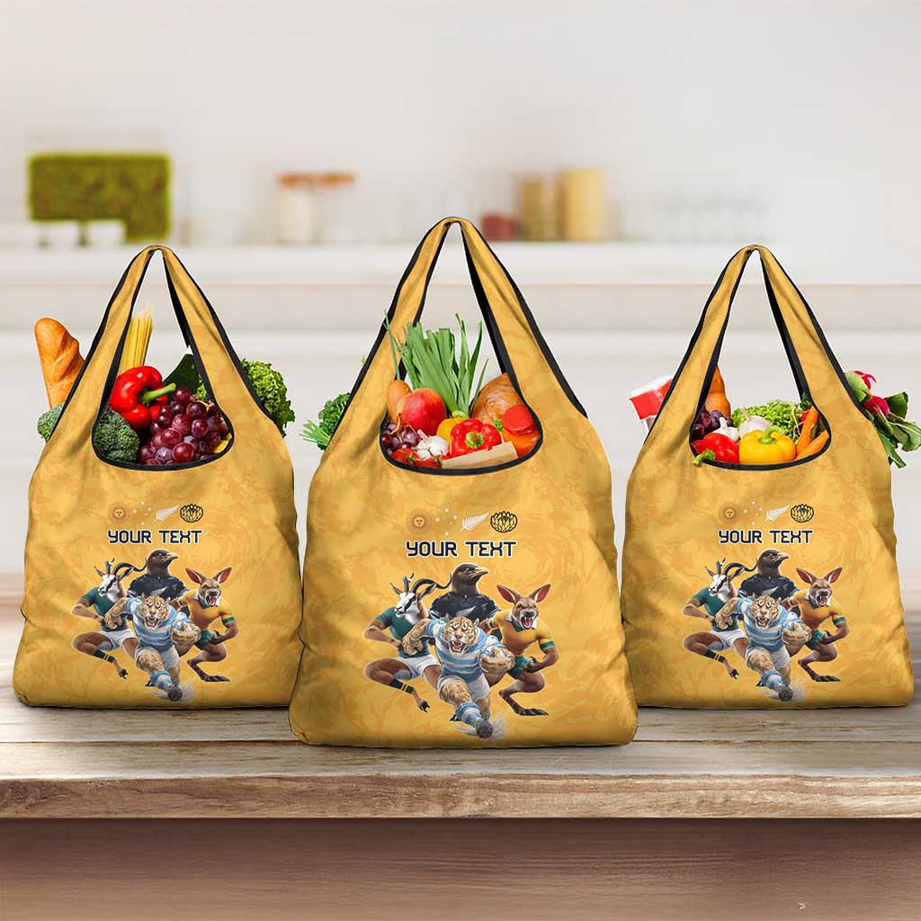 Custom Rugby Southern Hemisphere Grocery Bag Argentina AUNZ South Africa Mascot Gold - Polynesian Pride