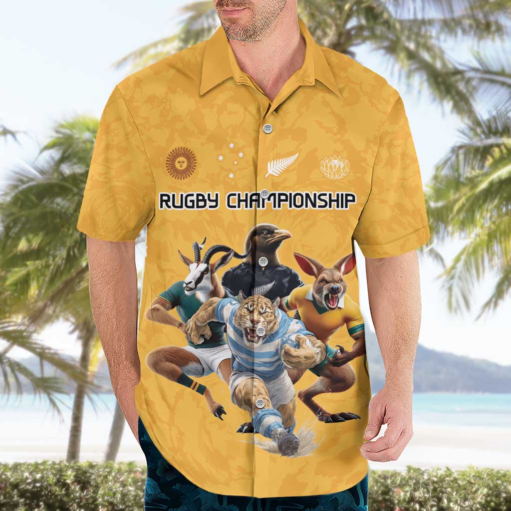 Custom Rugby Southern Hemisphere Hawaiian Shirt Argentina AUNZ South Africa Mascot Gold - Polynesian Pride