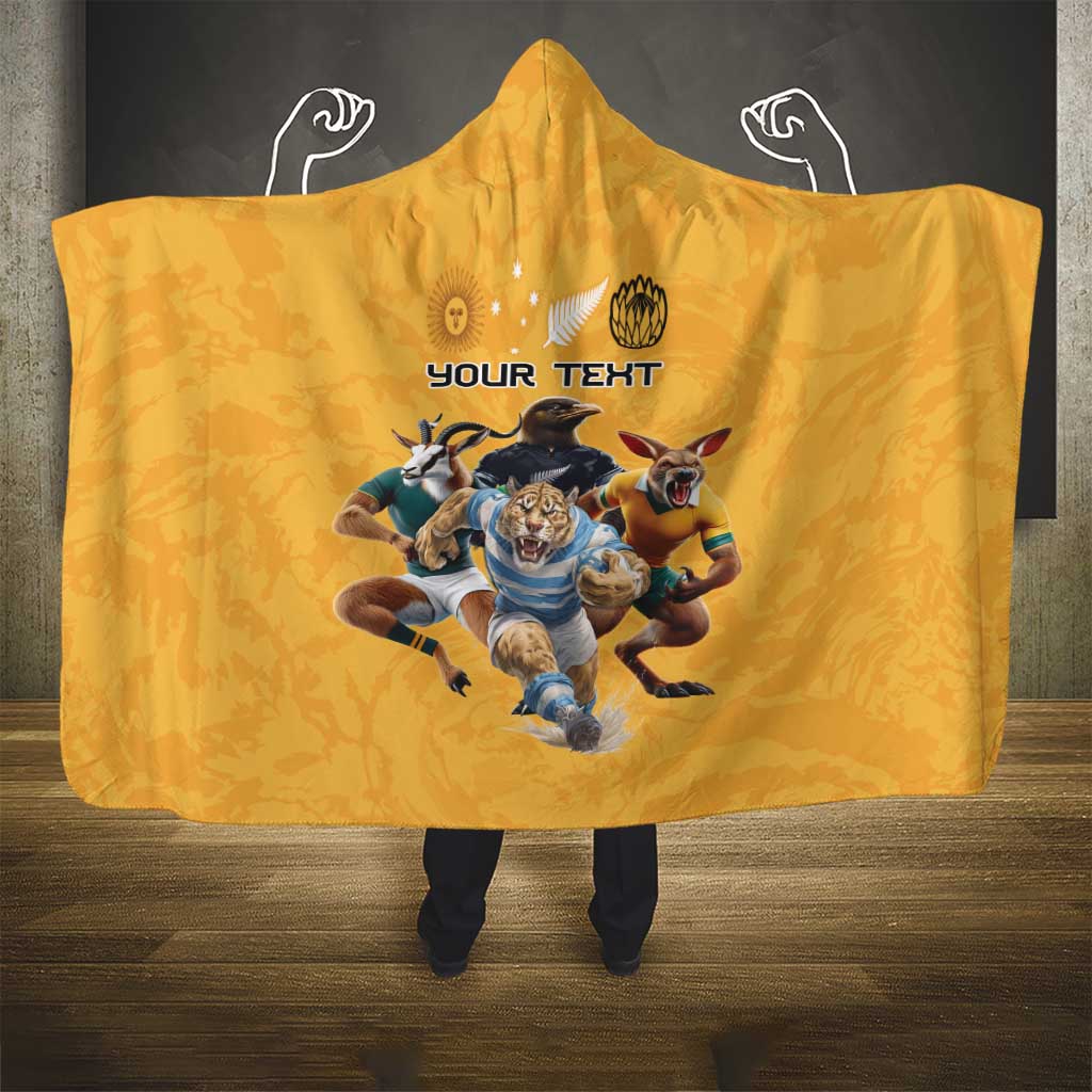 Custom Rugby Southern Hemisphere Hooded Blanket Argentina AUNZ South Africa Mascot Gold - Polynesian Pride