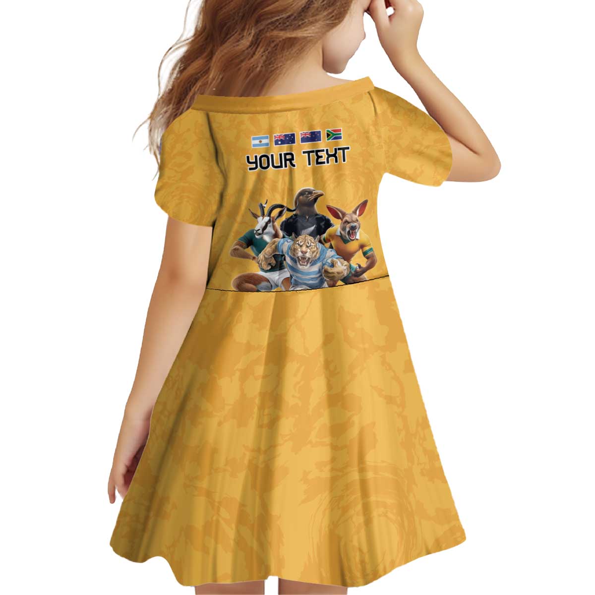 Custom Rugby Southern Hemisphere Kid Short Sleeve Dress Argentina AUNZ South Africa Mascot Gold - Polynesian Pride